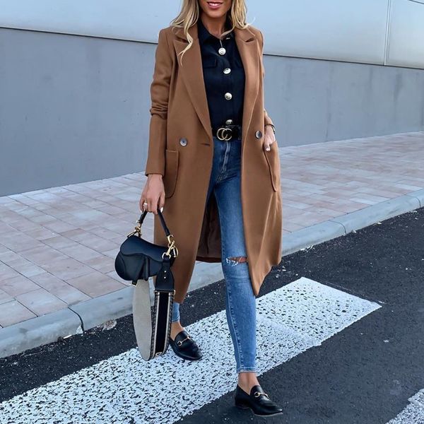 

woolen coat women 2019 new autumn winter female mid-long warm overcoat single breasted elegant ladies woolen coat outerwear d25, Black