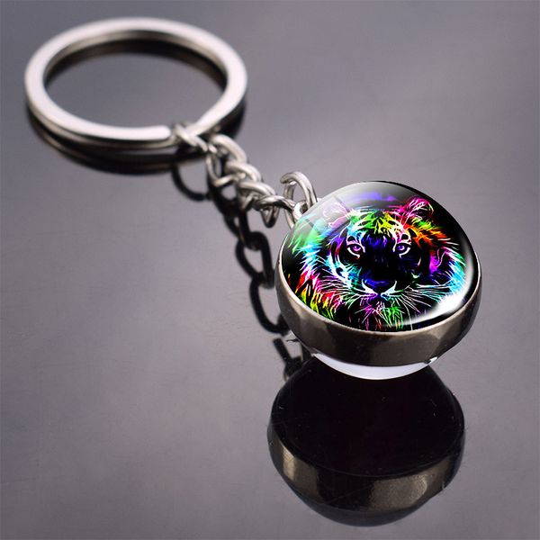 

тигр брелок подарок sphere crystal ball стекла ручной двойной сторона стеклянного шарика кулона ювелирных изделий для мужчин и друг джип бре, Silver