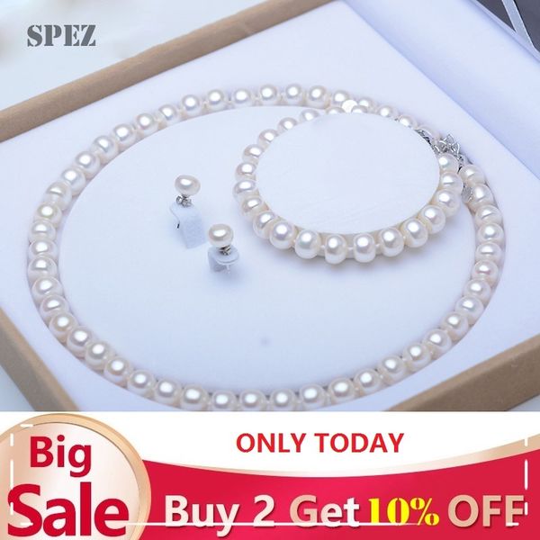 

pearl jewelry sets 100% natural freshwater 925 sterling silver jewelry pearl necklace earrings bracelet for women gift spez, Black