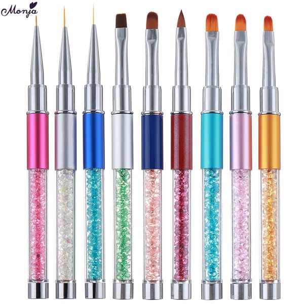 

monja 3pcs/set nail art acrylic uv gel extension builder rhinestone painting brush lines liner pattern drawing pen manicure tool, Yellow