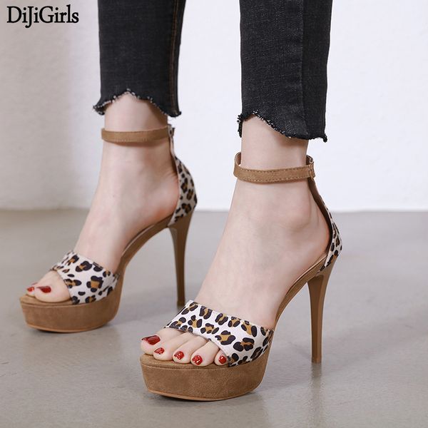 

women high heels 13cm woman sandals 2020 summer leopard sandals punk women platform ladies dress shoes dames sandalen, Black