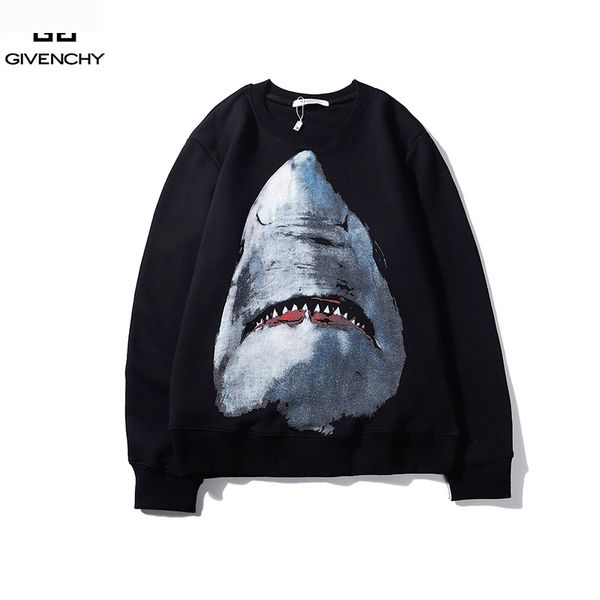 

winter mens hoodie with shark gvc brand sweatshirt for men long sleeve pullovers hoodies teegivenchy streetwear animal printed men clothes, Black