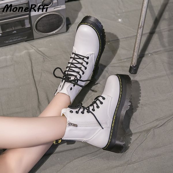 

monerffi women boots waterproof winter shoes women snow boots lace-up platform ankle winter ladies warm shoes causal, Black