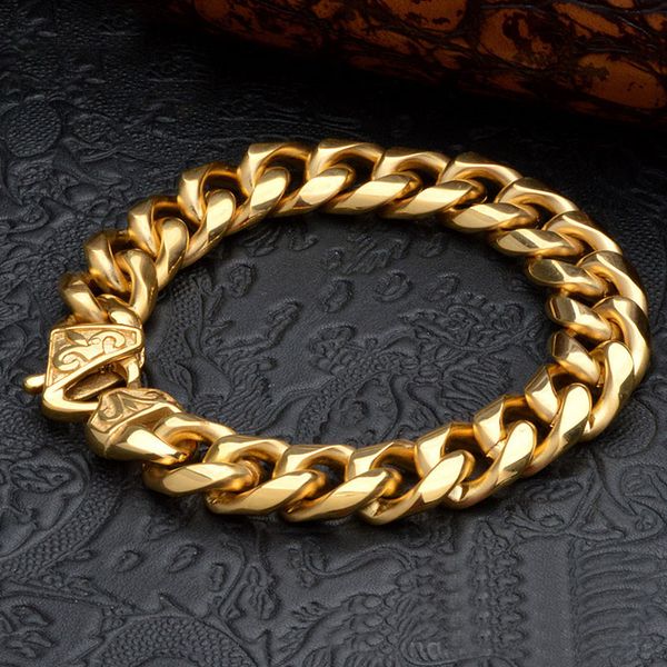 

22cm classic stainless steel men bracelet gold chain luxury designer jewelry personality men hiphop bracelet ing, Black