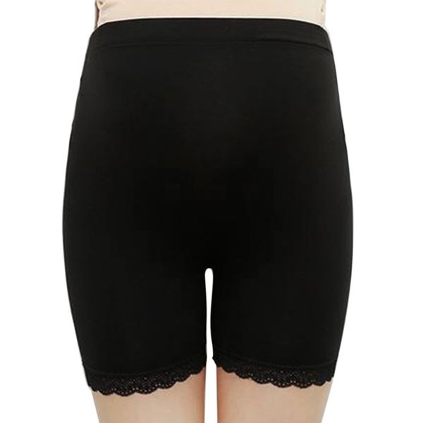 

women leggings three points shorts safety pants pregnant women high waist briefs lace trim slip under short safety pants, Black