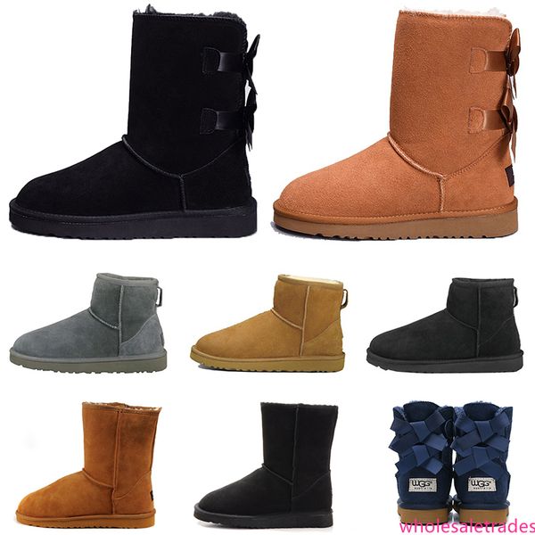 

designer australia women boots classic snow fur boot ankle short bailey bow winter triple black chestnut navy blue grey fashion women bootie