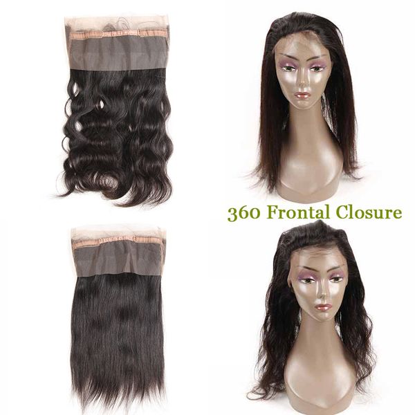 

перуанский virgin human pre волос plucked 360 lace лобовое тела волна straight природные тертого 360 кружева фронтальная закрытие бразильско, Black