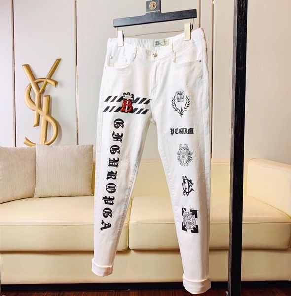 

0323 mens designer jeans new denim pencil pants for men embroidery labeling hip hop mandatory amazing, Blue