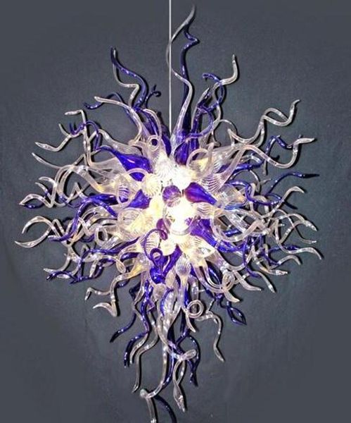 Элегантные синие и прозрачные лампы люстры светодиодный источник света подарок домой искусство подвесной лампы ручной вручную стеклянный люстр