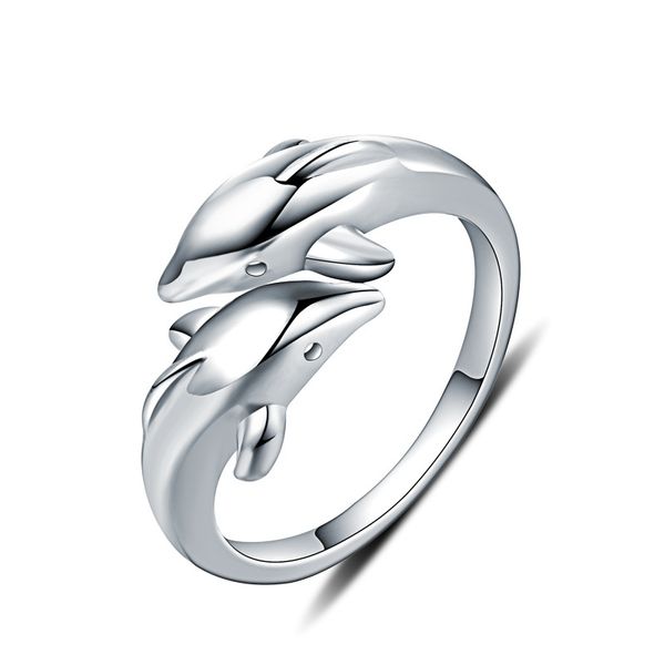 

925 silver dolphin-shaped romantic proposal rings for lady engagement sterling ring opening resizable dropshipping sp439, Slivery;golden