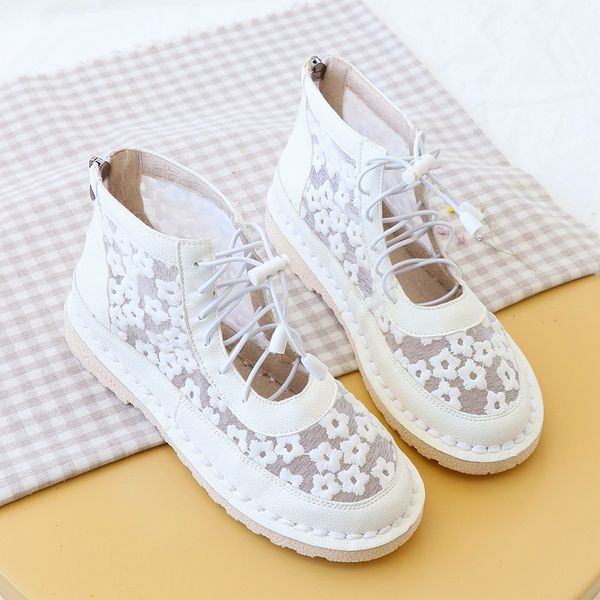 

wenyi sen summer hollow female fashion shoes breathable hollow net boots short tube comfortable soft bottom boots, Black