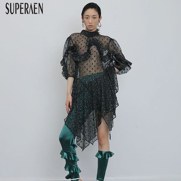 

superaen europe fashion women dress irregular summer new 2020 ladies dress half sleeve print women clothing, White;black