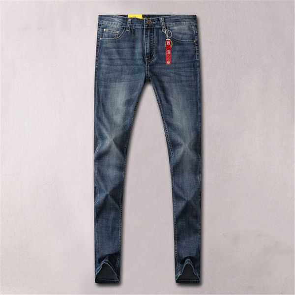 

luxury pants fashion men's ripped skinny biker hole zipper jeans 2020 new destroyed frayed slim fit mens black jeans, Blue