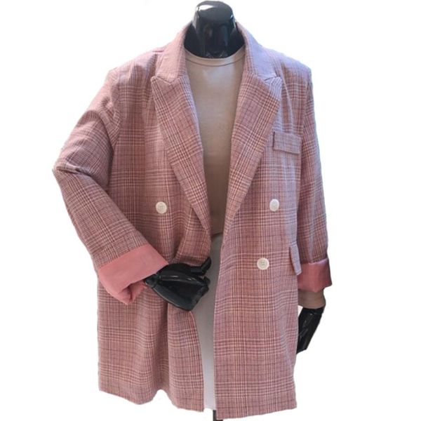 

plus size 2xl blazer spring autumn notched collar office lady formal blazer coat long sleeve loose plaid suit, White;black