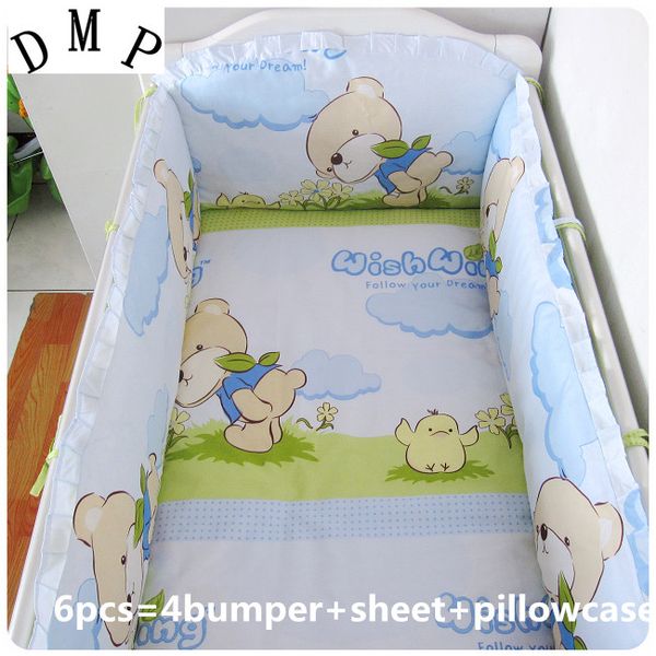 

promotion 6/7pcs 100% cotton bedding set bear print bed sets soft comfortable baby sheet cot bumpers , 120*60/120*70cm
