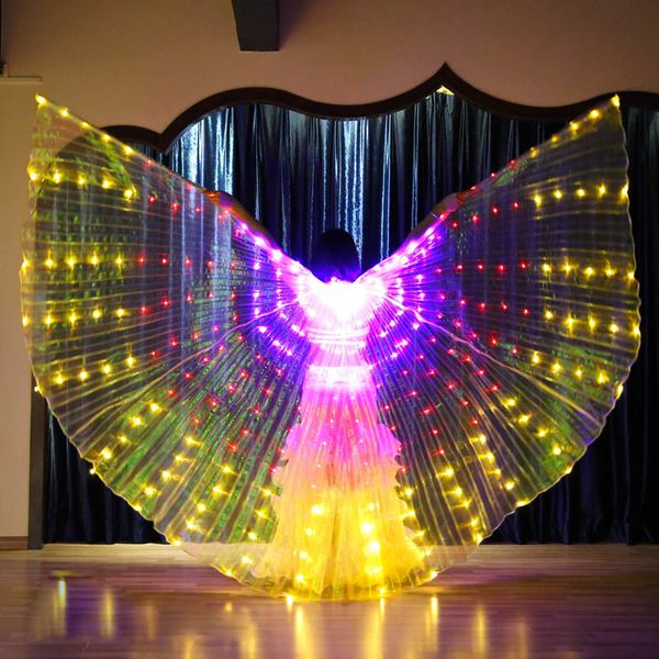 

luminous flashing color light isis angel wing led butterfly belly dance costume for women bellydance performance dance accessory, Black;red