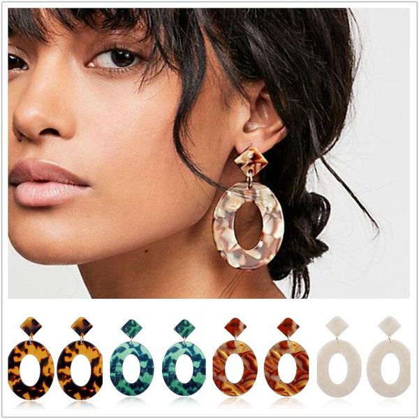 

new designer fashion tortoise color leopard print acrylic acetic acid sheet geometric circle square long drop earrings for women girl, Golden;silver