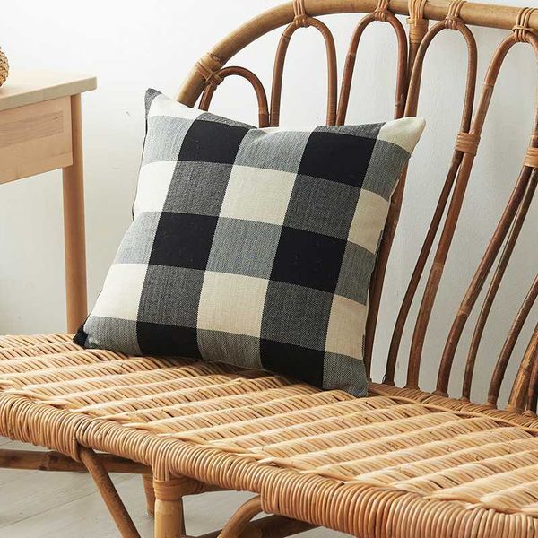 

decor buffalo checkers plaid cotton linen decorative throw pillow cover rustic cushion cover pillowcase for sofa 18 x 18 (no insert