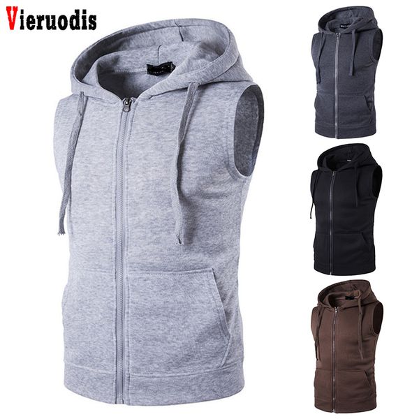

autumn spring hoodies cardigans jacket fit slim jacket men's sleeveless fashion hoody sweatshirt casual zipper pocket men ves, Black