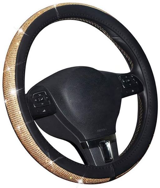 

bling steering wheel cover for women, pu leather car steering covers with crystal rhinestones universal for 37-38cm