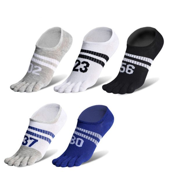 

5 pairs/lot men toe socks breathable cotton socks quick-drying deodorant invisible boat sock with nummer jacquard, Black