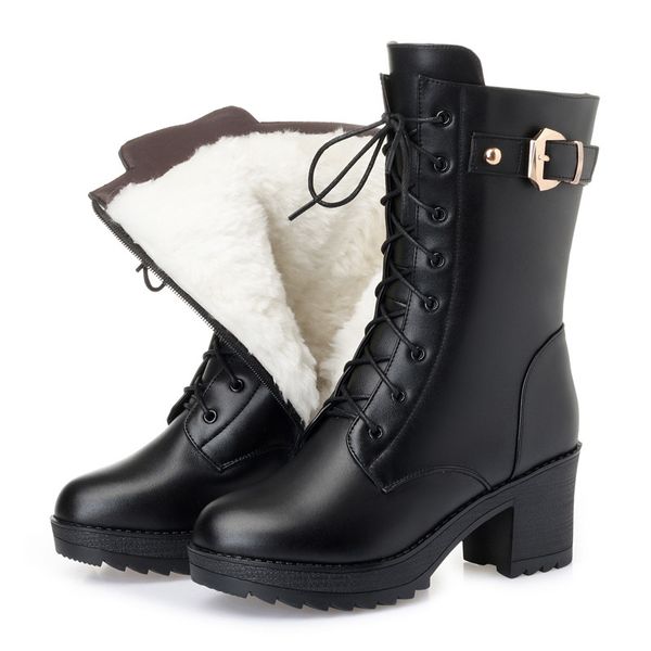 

MORAZORA 2020 hot genuine leather boots women zip buckle warm sheep wool snow boots high heela winter platform ankle boots lady