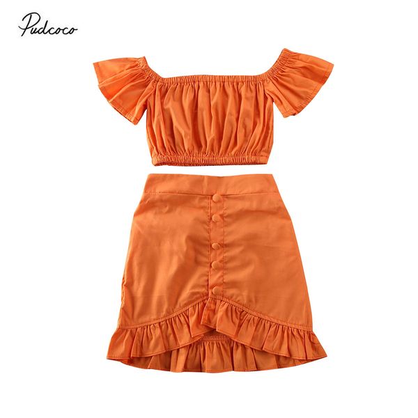 

2020 toddler kids baby girls denim crop +button a-line skirts outfits set summer clothes girls holiday 2pcs, White