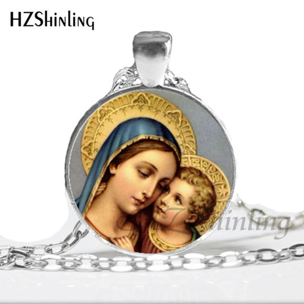 

2019 new fashion mary mother of baby necklace blessed virgin pendant jewelry glass dome necklace vintage hz1, Silver