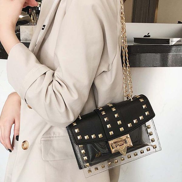 

bags for women 2020 new fashion rivet diagonal package transparent shoulder bag chain bag casual crossbody bags bolsa#t2