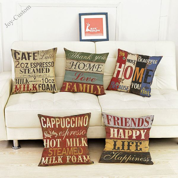 

retro style english letters pillow case restaurants cafes coffee house tables chairs sofa decoration cushion cover
