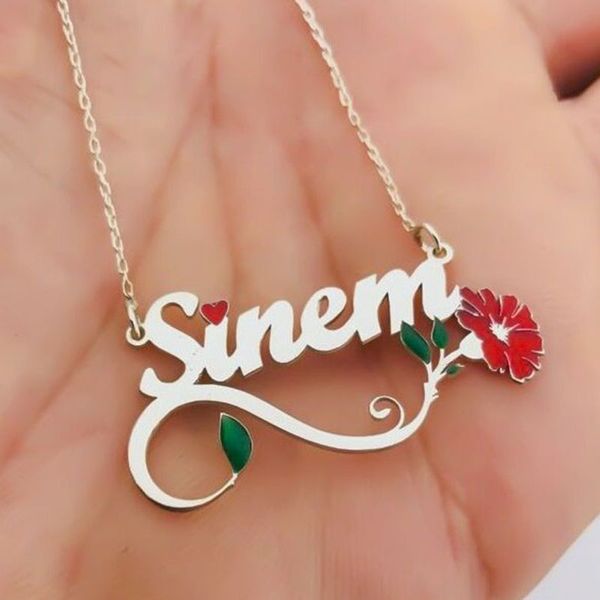 

custom women nameplate necklace colorful flower name necklace charm necklaces pendants 925 sterling silver