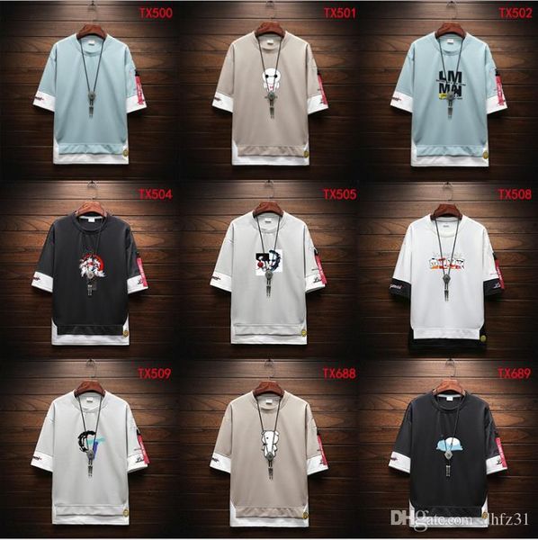 

summer new short-sleeved men's hong kong style round neck printed t-shirt men's tide brand large size loose bottoming shirt shirt, White;black