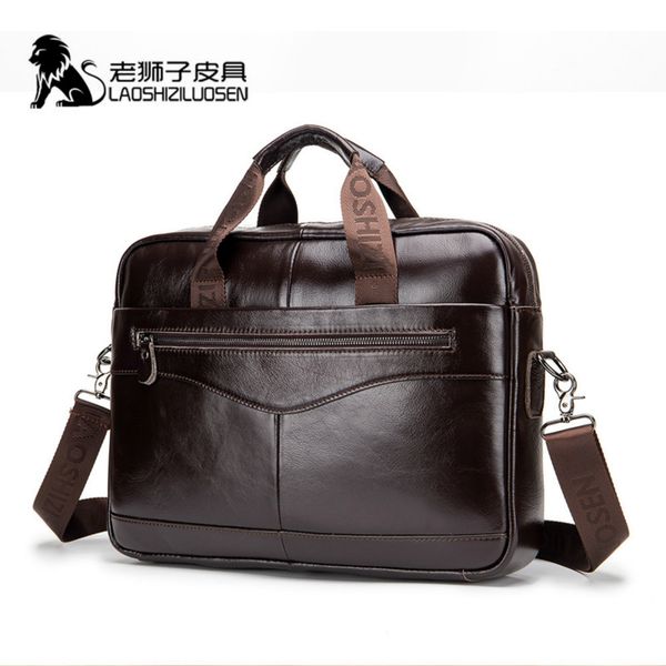 

laoshizi new men's briefcase male genuine leather men bags messenger bag leather lapbag for men computer/ document bags