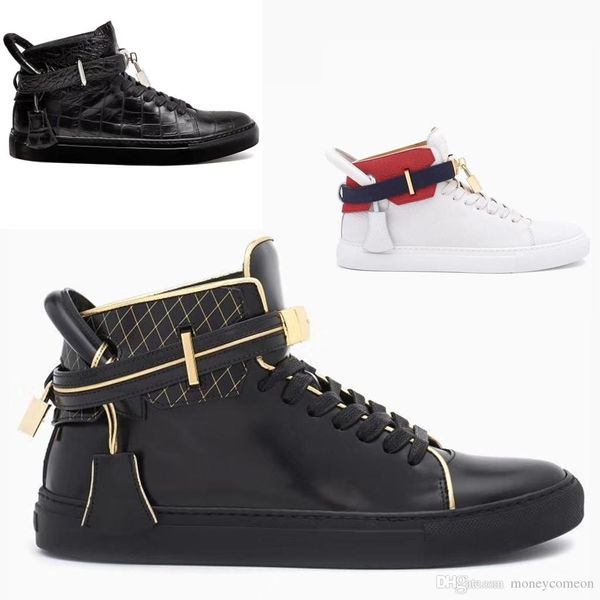 

italy cowhide buscemi white/red/black gold lock hight sneakers skate shoes men/women designer sport casual shoes flats mens boots