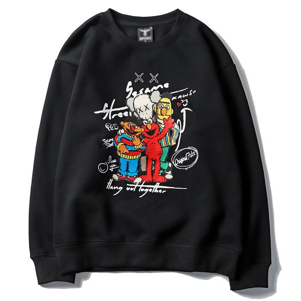 

2020 new mens womens designer sesame street doll printed round neck plus velvet sweater luxury couple sweatshirt cotton, Black