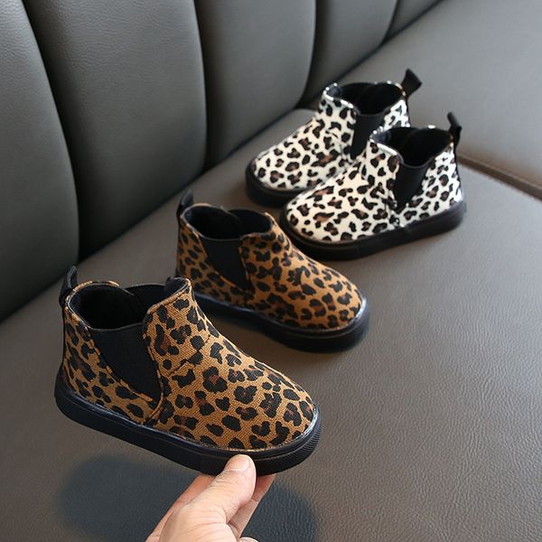 

2019 new fashion childrens snow boots boys and girls boots autumn and winter korean leopard sleeve childrens velvet, Black;grey