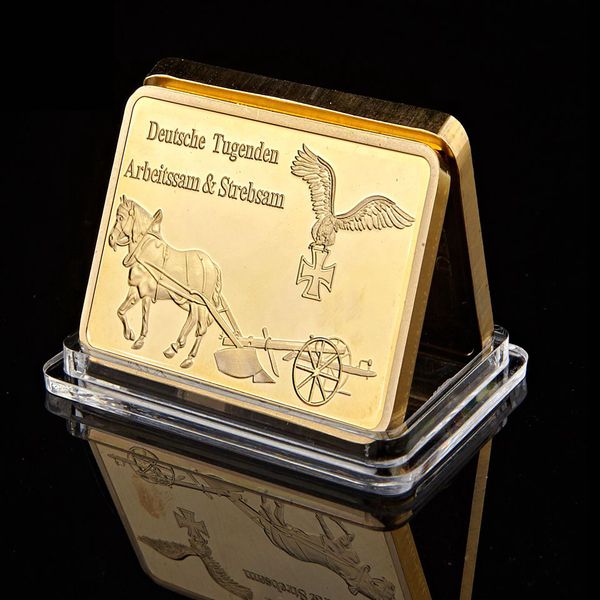 

deutsches tugenden arbeitssam & strebsam 1oz gold plated 999/1000 reichs metal souvenir gold bars