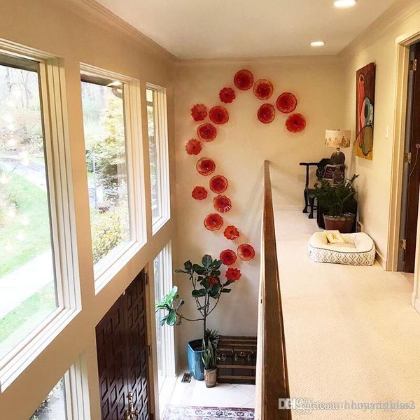 

wholesale price handblown art glass red orange murano glass decorative plates tangerine for l villa library house