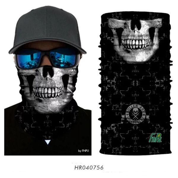 

3d seamless balaclava magic scarf neck face mask ghost skull skeleton head bandana shield headband headwear bandana men bicycle, Black