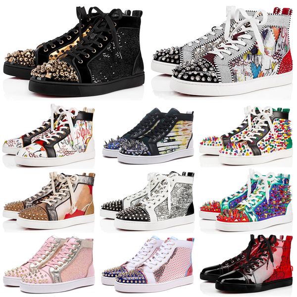 

designer shoes suede spike bottoms casual shoes for women mens triple white black red multi-color party wedding flat rivet sneakers 36-47