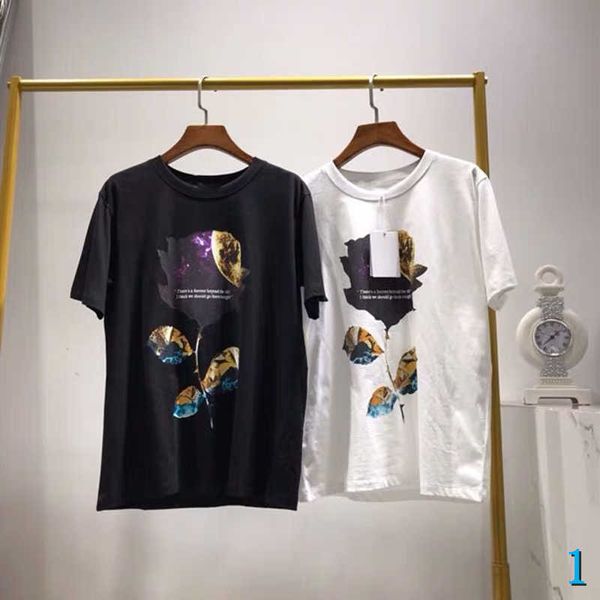 

designer men's & women's t-shirt womens casual shirts with starry sky rose print fashion men breathable tshirt black and white siz, White;black