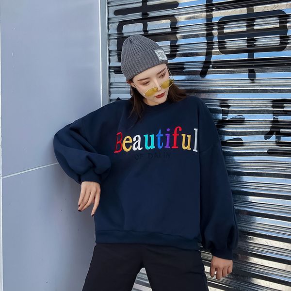 

hoodies winter easy round neck increase rong weiyi woman letter embroidery street tide brand sweaterhoodie hoodie, Blue;black