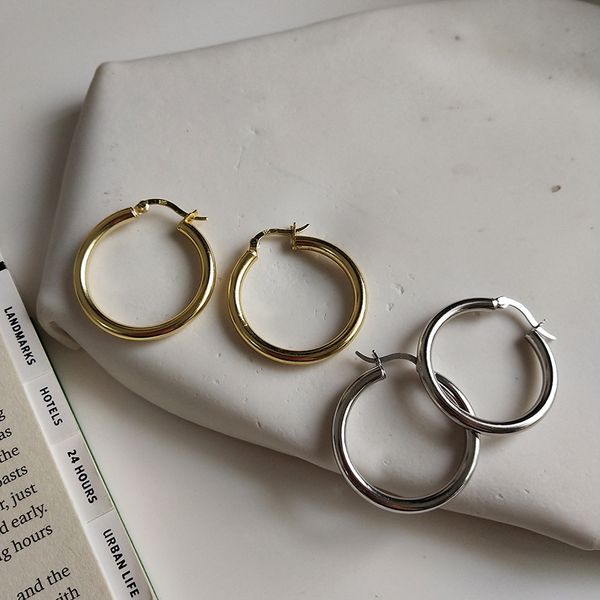 

s925 silver diameter 3.0 cm hoop earrings classic smooth surface hoop earrings thickness 3.0 mm gift, Golden;silver