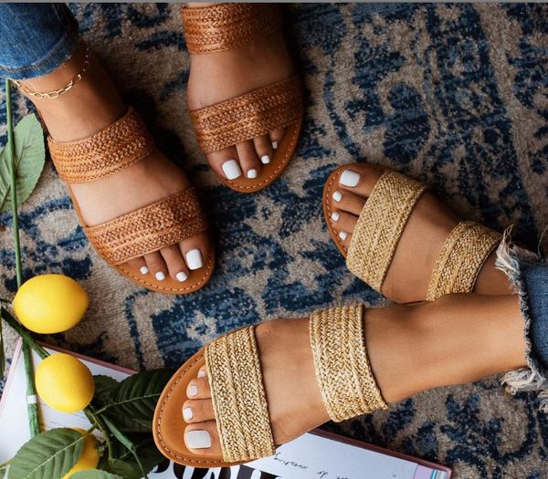 

2019 summer slipper for women mujer cane beach weave shoes ladies flat slides outdoor holiday slipper plus size drop-shipping, Black