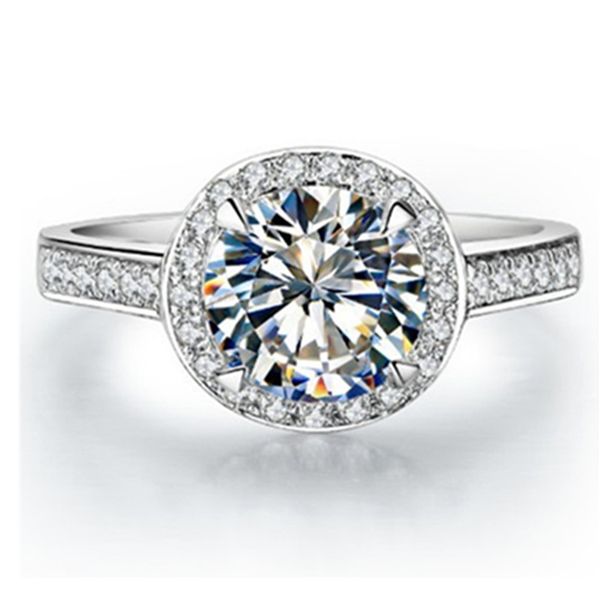 

1ct 925 silver nscd synthetic diamond engagement ring female jewelry sterling silver 18k white gold plated brand quality diamond jewelry, Slivery;golden