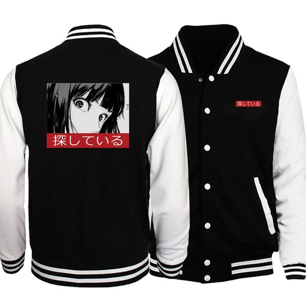 

sad japanese anime aesthetic print jackets 2019 spring men baseball jackets casual cartoon hoodies men harajuku warm sportswear, Black;brown
