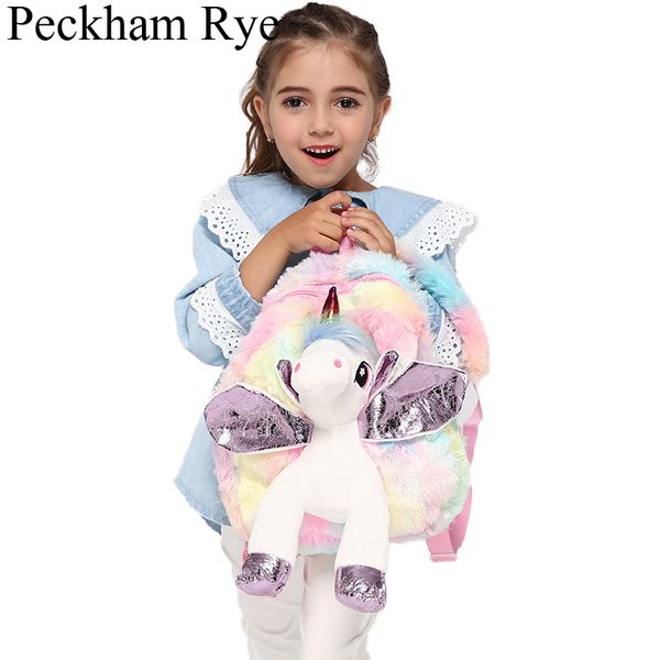

cute unicorn mini backpack for girls school bags cartoon fur children's backpack kindergarten kids bagpack doll plush toy gift