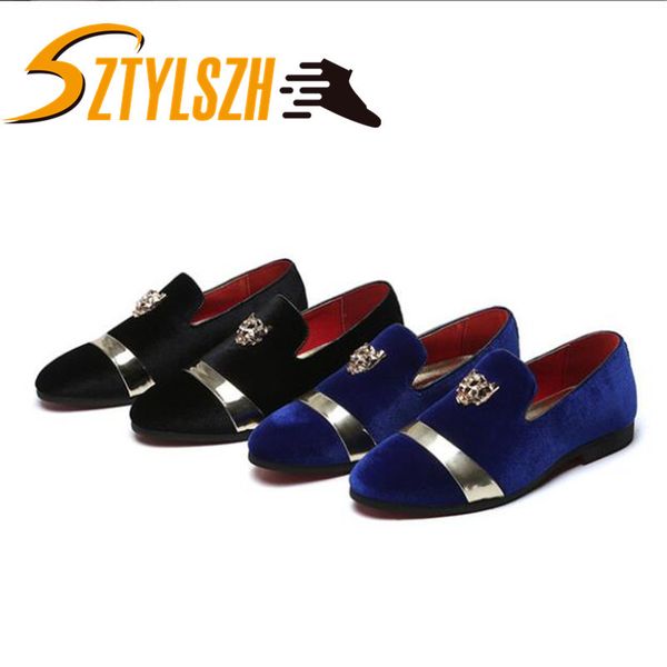 

fashion party and wedding handmade men loafers shoes velvet shoes with tiger and gold buckle men dress shoe men's flats 37-48 cj191217, Black