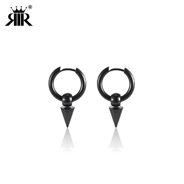 

rir hip hop simple wind men stainless steel metal neutral black small hoop earrings jewelry, Golden