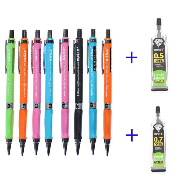 

0.5mm/0.7mm plastic push automatic pencil refill drawing pencil set for drawing school gifts stationery exam must write, Blue;orange